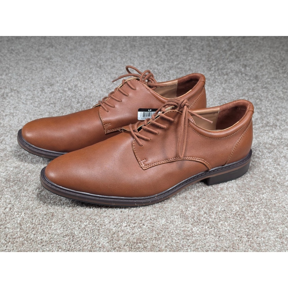 Goodfellow & Co Mens Cognac Brown Plain Toe Lace Up Dress Shoes Size 12